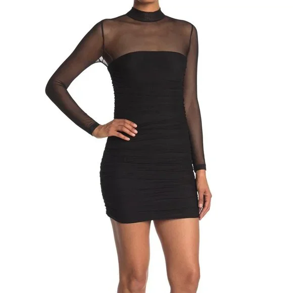 Love By Design Women's Ruched Mock Neck Bodycon Dress - Black - Mini Dresses